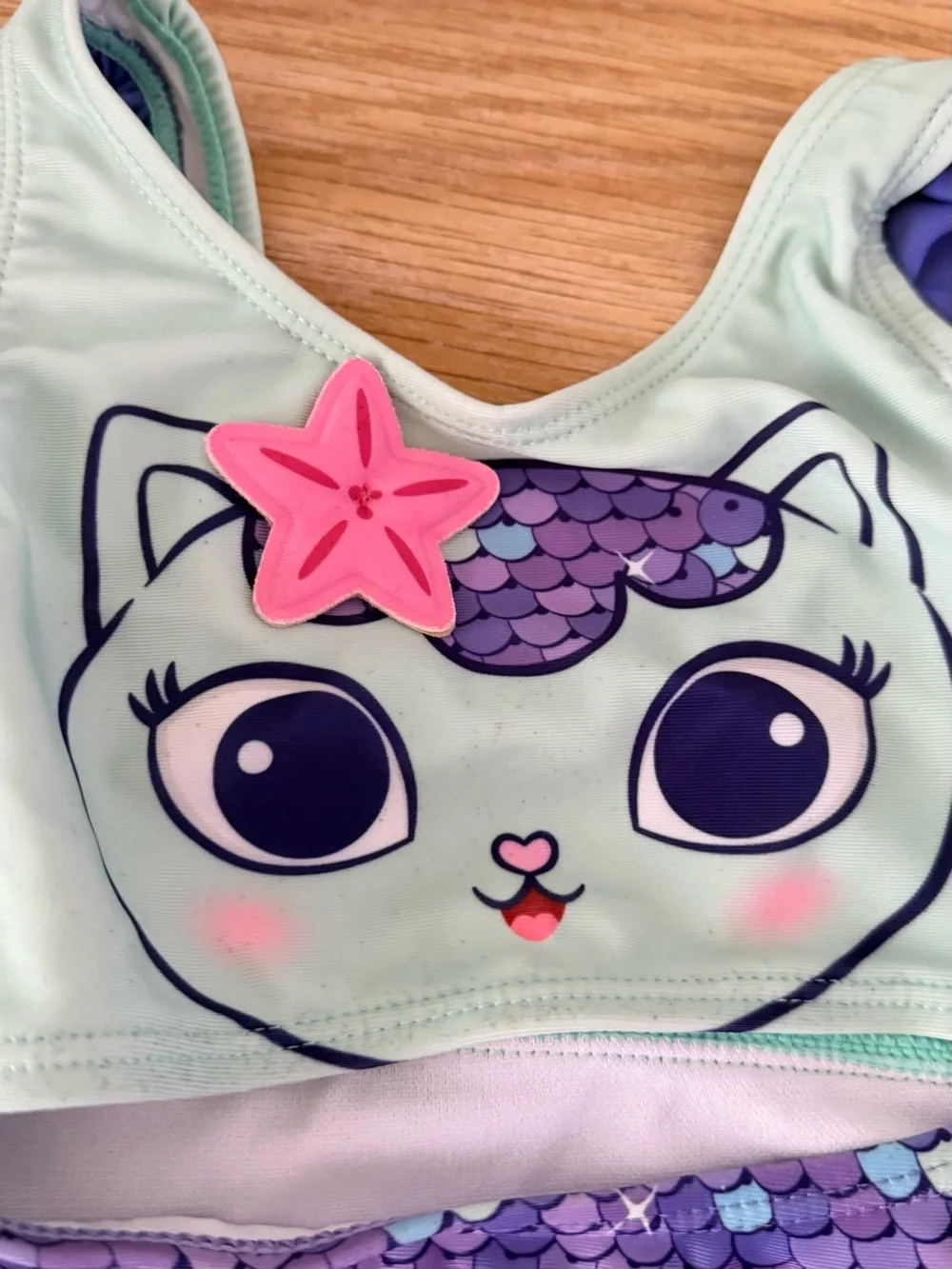 Gabby’s dollhouse 2T girls Mint & Purple Mermaid Cat One-Piece Swimsuit
